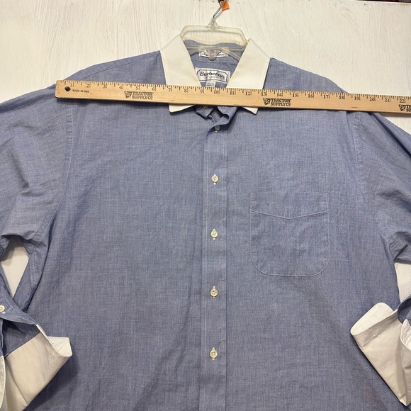 Vintage Burberrys of London Men’s Shirt 17.5-34 Blue White Collar Cuffs USA - Picture 2 of 8